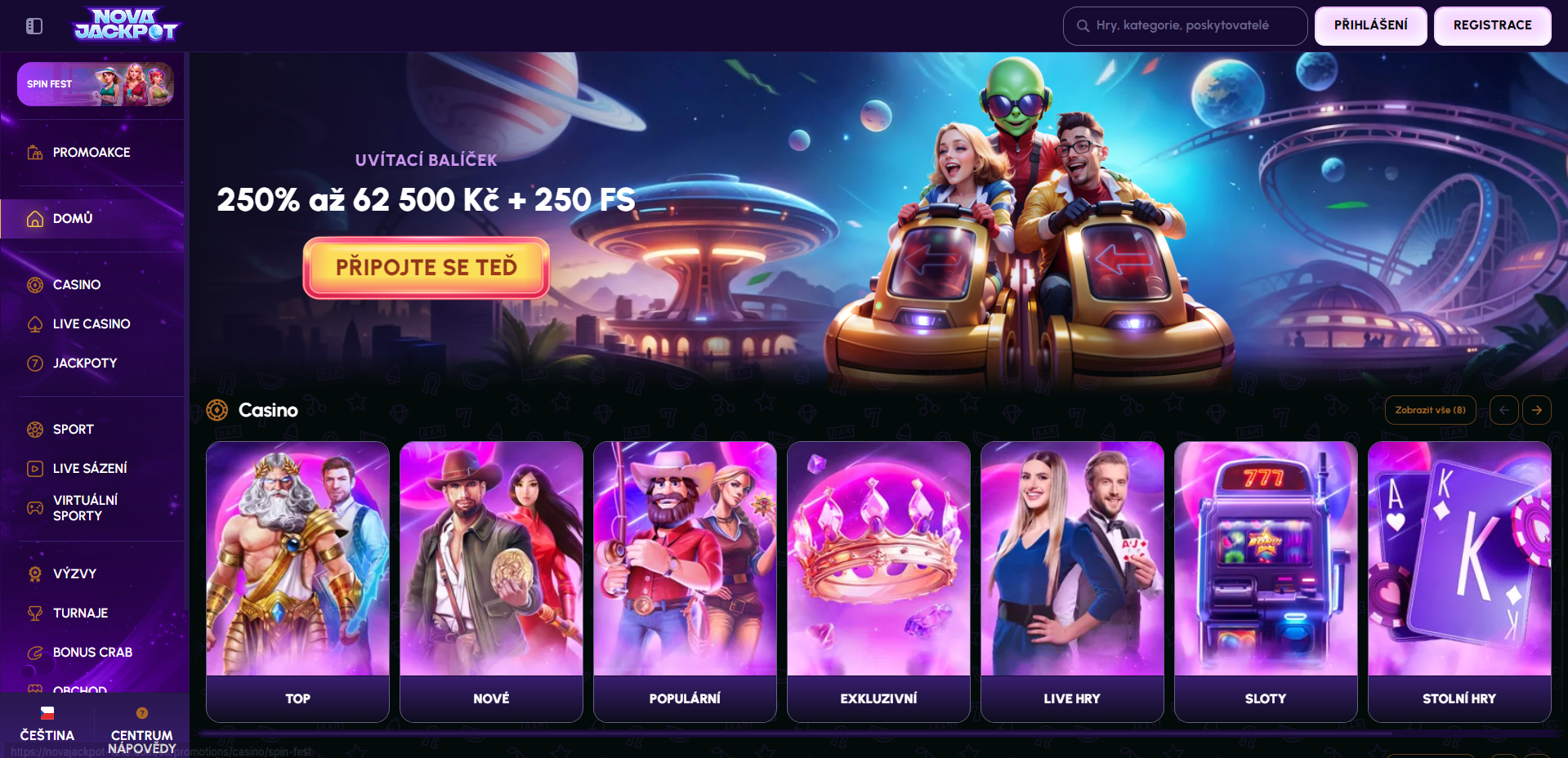 Novajackpot Casino rozhraní