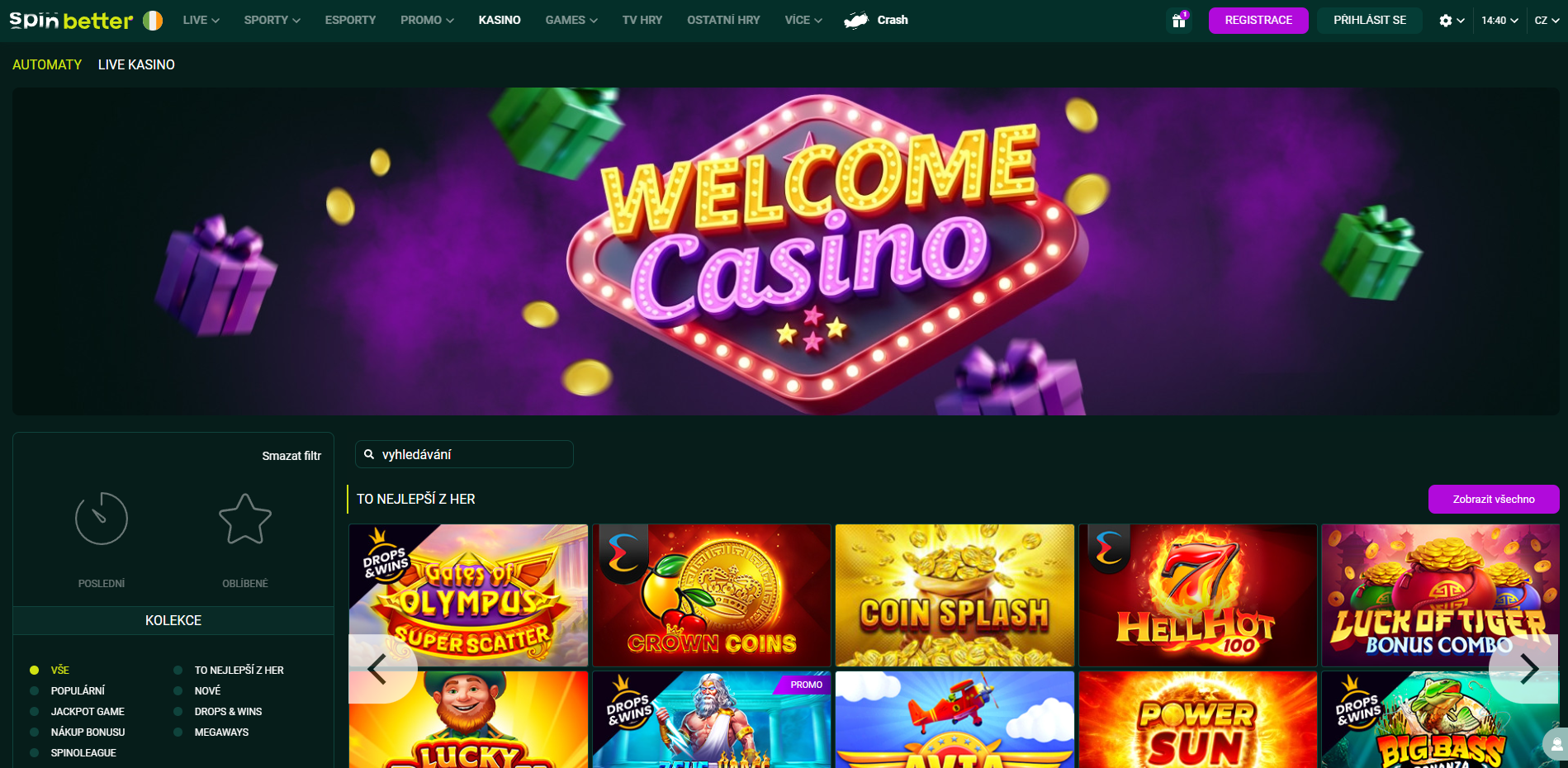 Spinbetter Casino rozhraní