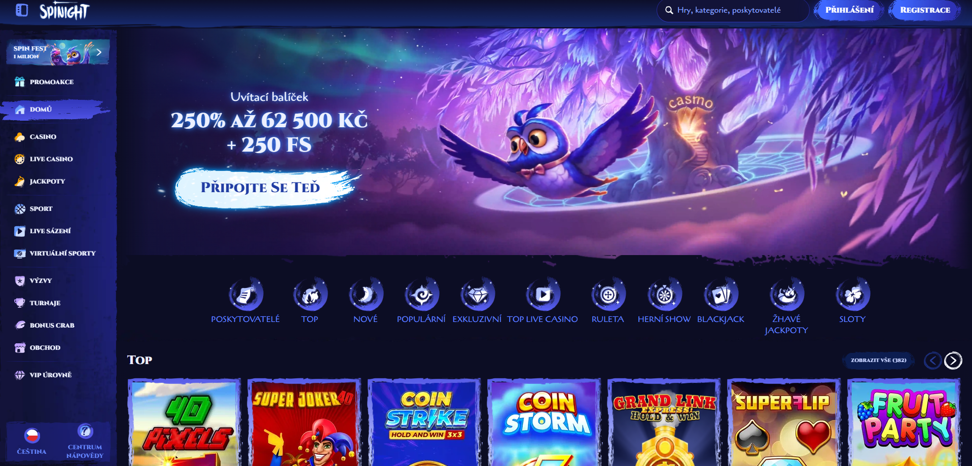 Spinight Casino rozhraní